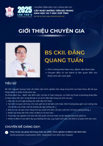 GIỚI THIỆU BS.CKII. Đặng Quang Tuấn  - CHUYÊN GIA THAM DỰ CHƯƠNG TRÌNH CẬP NHẬT NHỮNG TIẾN BỘ TRONG NAM HỌC VÀ Y HỌC GIỚI TÍNH LẦN THỨ 8 -  2025