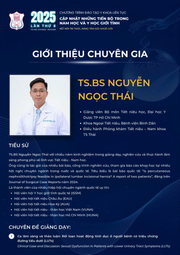 GIỚI THIỆU TS. NGUYỄN NGỌC THÁI- CHUYÊN GIA THAM DỰ CHƯƠNG TRÌNH CẬP NHẬT NHỮNG TIẾN BỘ TRONG NAM HỌC VÀ Y HỌC GIỚI TÍNH LẦN THỨ 8 -  2025
